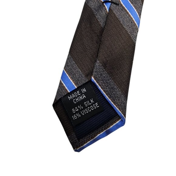 Michael Michael Kors Mens Brown & Blue Striped Silk & Viscose Tie - Picture 2 of 5